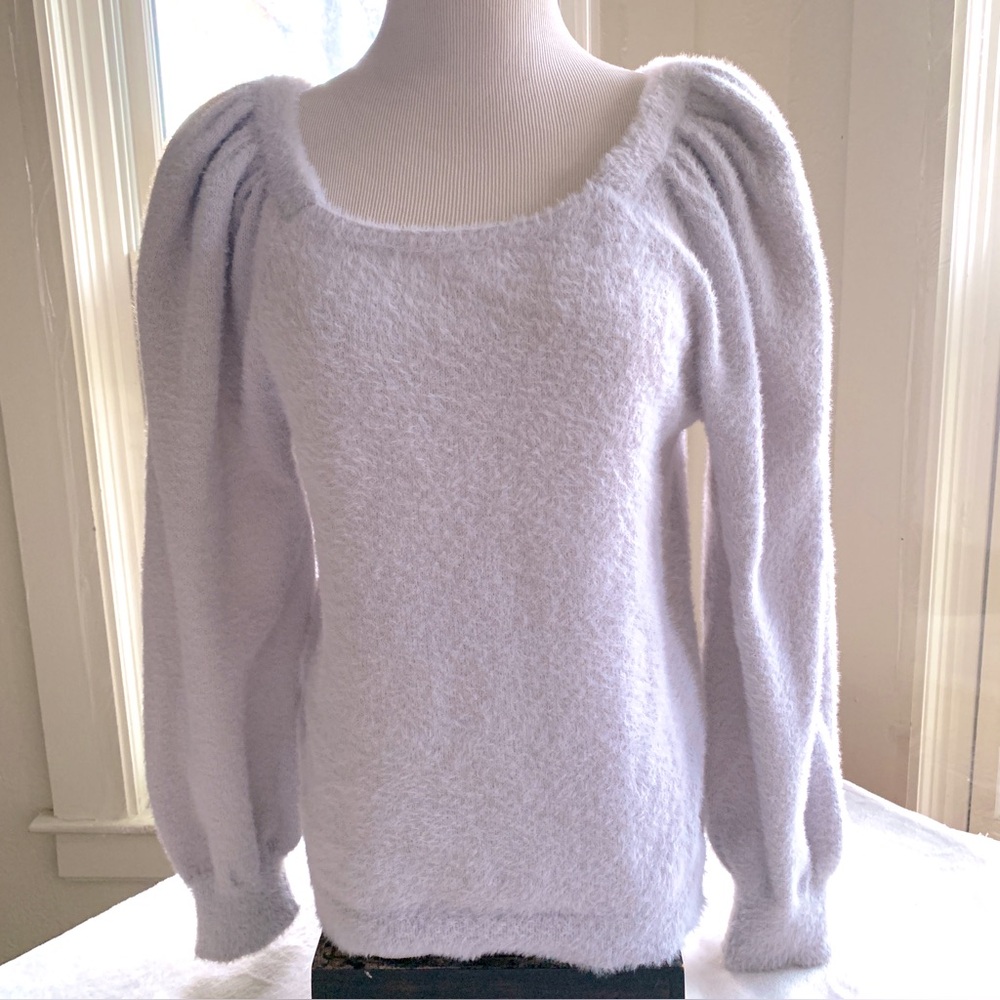 89th & Madison Elegant Fuzzy Sweater, color Powder Blue, Balloon sleeves